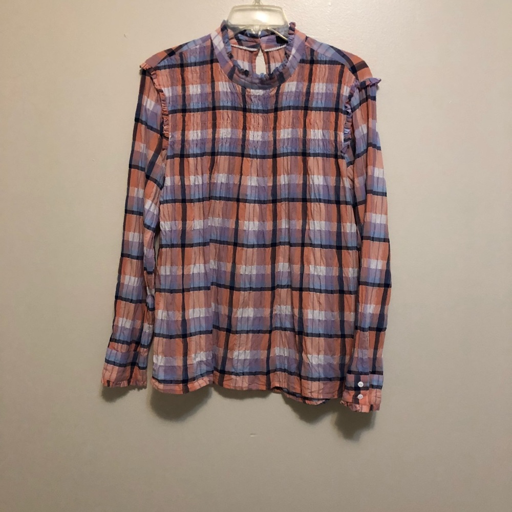 Max Jeans PLAID RUFFLE NECK BLOUSE